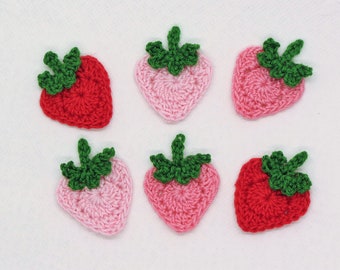 Crochet Small Strawberry Applique 6 pc Scrapbook Cardmaking Crafts