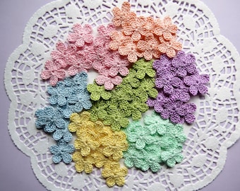 Crochet Flowers Appliques Small 12 pcs Pastel Spring Scrapbook Caadmaking Crafts  Decoration