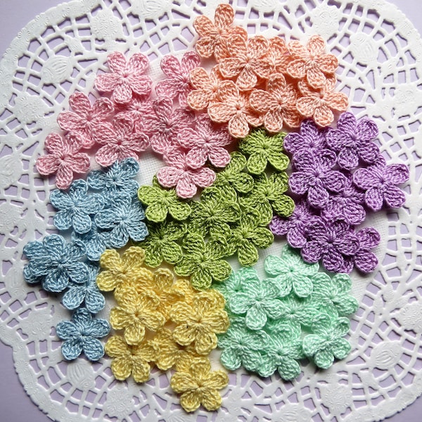 Crochet Flowers Appliques Small 12 pcs Pastel Spring Scrapbook Caadmaking Crafts  Decoration