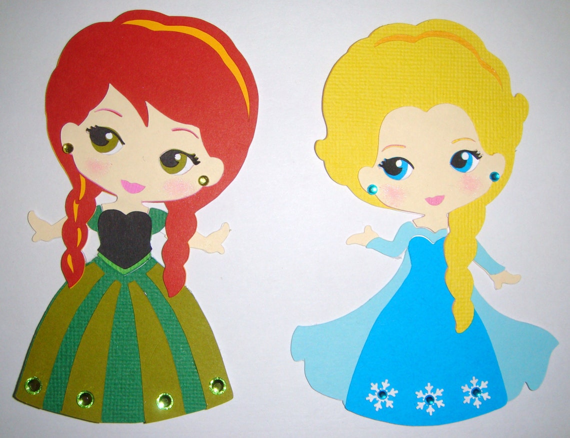 Frozen Anna and Elsa Paper Die Cut Paper Doll Scrapbook Embellishment ...