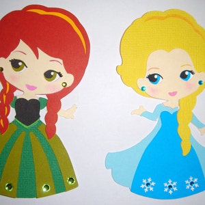 Frozen Anna and Elsa Paper Die Cut Paper Doll Scrapbook Embellishment image 1