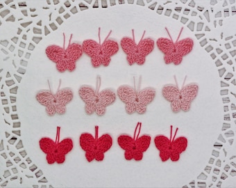Crochet Butterfly Butterflies Small Applique Embellishment 12 pcs Pink Crafts Scrapbooking