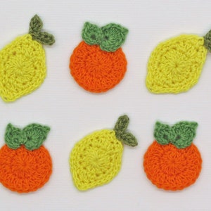Crochet Small Orange Lemon Fruit Applique 6 pc Scrapbook Cardmaking Crafts