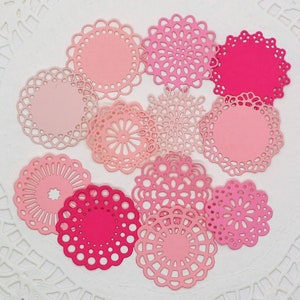 Small Tiny Doilies 12 pc Pink Paper Die Cut Scrapbook Embellishment Cardmaking