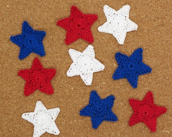 Crochet Independence Day 4th of July Star Applique Embellishment 9 Pcs