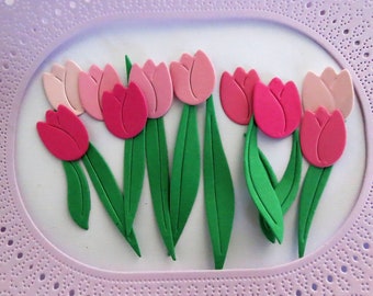 Flower Tulips Tulip Leaves Pink Paper Die Cut Embellishment 20 pcs Scrapbook