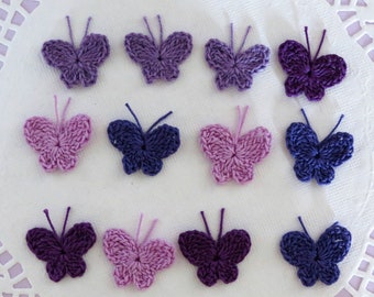 Crochet Butterfly Butterflies Small Applique Embellishment 12 pcs Purple Lavender Crafts Scrapbooking