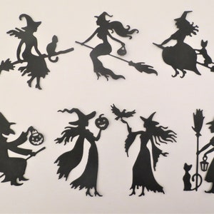 Witch Broom Cat Halloween Silhouette Die Cut Scrapbook Embellishment set of 7