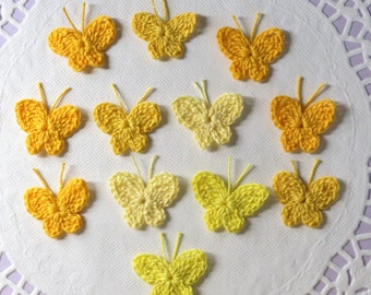 Crochet Butterfly Butterflies Small Applique Embellishment 12 pcs Yellow Crafts Scrapbooking