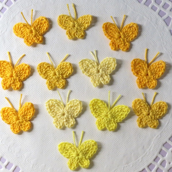 Crochet Butterfly Butterflies Small Applique Embellishment 12 pcs Yellow Crafts Scrapbooking