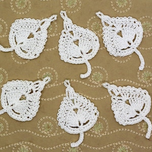 Crochet White Lacy Leaf Leaves Applique Embellishment Cardmaking 6 Pcs