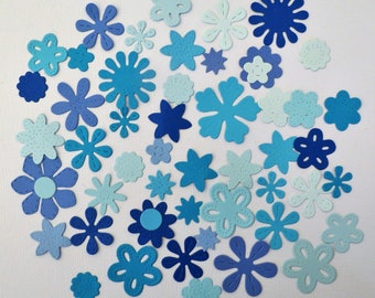 Small Paper Cardstock Flowers Flower Stitched Die Cut Cardmaking 50 pc Scrapbook Blue