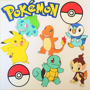 Pokemon ONE pc Inspired Pikachu Squirtle Charmander Title Paper Die Cut Scrapbook Embellishment Cupcake Topper