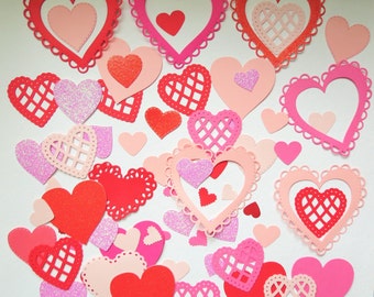 Valentines Hearts Punch Paper Die Cut Set of 50 Scrapbook Embellishment