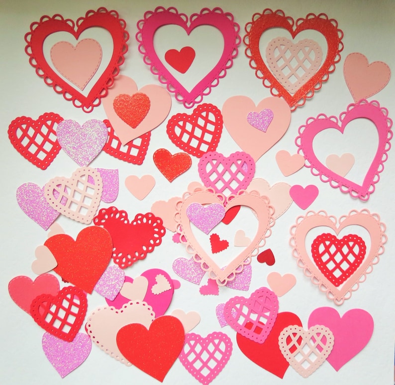 Valentines Hearts Punch Paper Die Cut Set of 50 Scrapbook Etsy