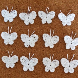 Crochet Butterfly Butterflies Small Applique Embellishment 12 pcs White Crafts Scrapbooking