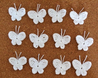 Crochet Butterfly Butterflies Small Applique Embellishment 12 pcs White Crafts Scrapbooking