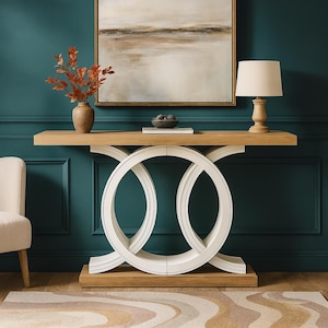 Modern Circle Console Table – Elegant Entryway Accent Table with Sculptural Wooden Base