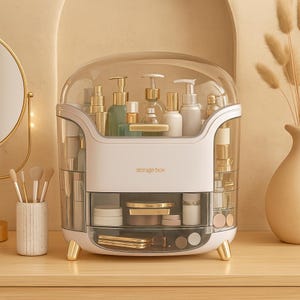 Luxury Makeup Organizer Box with Drawers – Dustproof Cosmetic Storage for Skincare, Lipsticks & Perfumes