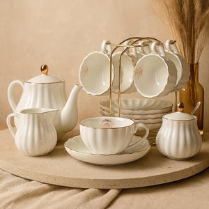 Royal British Ceramic Tea Set: Teapot, Cups, Sugar Bowl, Creamer
