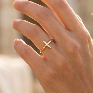 14K Gold Cross Ring, Dainty Gold Cross Ring, Gold Stacking Ring, Tiny Christian Jewelry, Elegant Cross Ring, Handmade Christian Jewelry