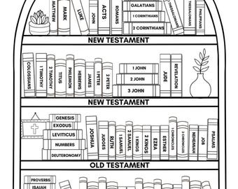 Printable Bible Bookshelf Coloring Page | Reading Tracker | Digital Download 8.5x11 PDF | All Ages | Christian Journaling |