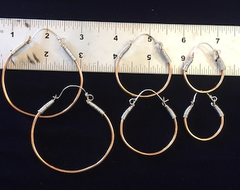 Bronze Hoops with Silver Wrapping