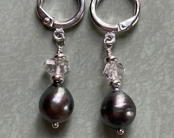 Tahitian Black Pearls with Herkimer Diamonds