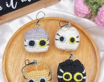 Handmade Crochet Cat Keychain,Cute Amigurumi Cat Keychains,Kawaii Cat Bag Charm,Animal Lover Gift,Crochet Kitty Plush Keyring,Cute keychain