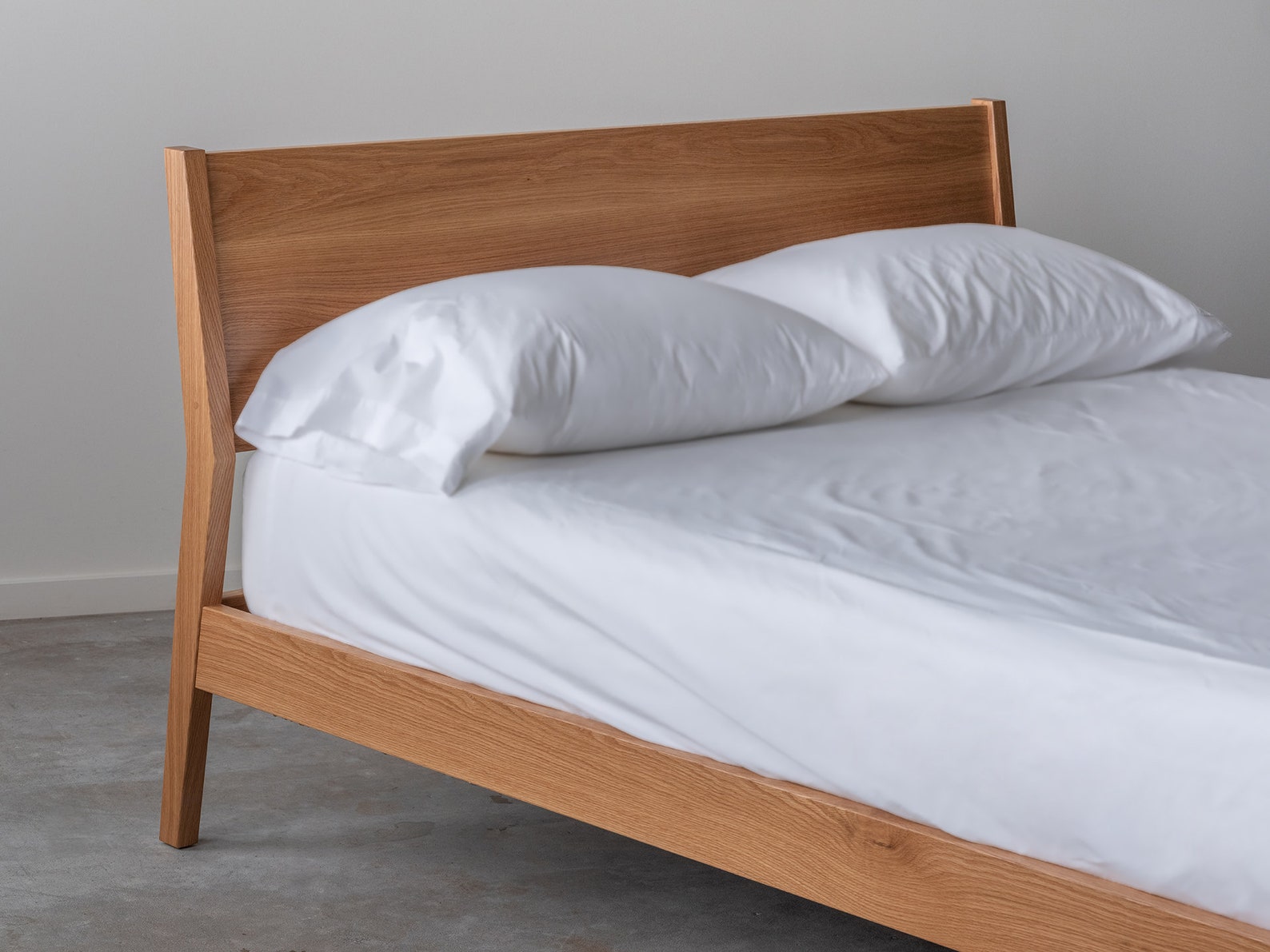 Fulton Bed Solid Wood Bed Frame With Slanted Headboard Etsy