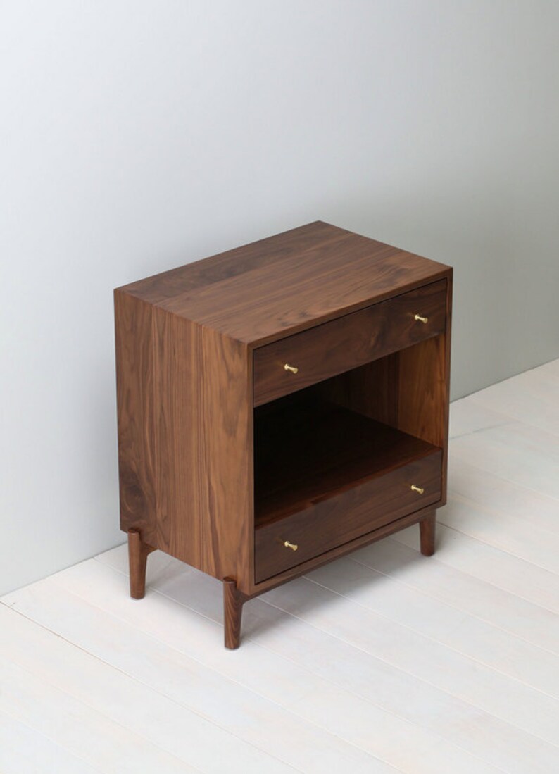 Atwater Nightstand Solid Walnut Bedside Table Brass Pulls Etsy
