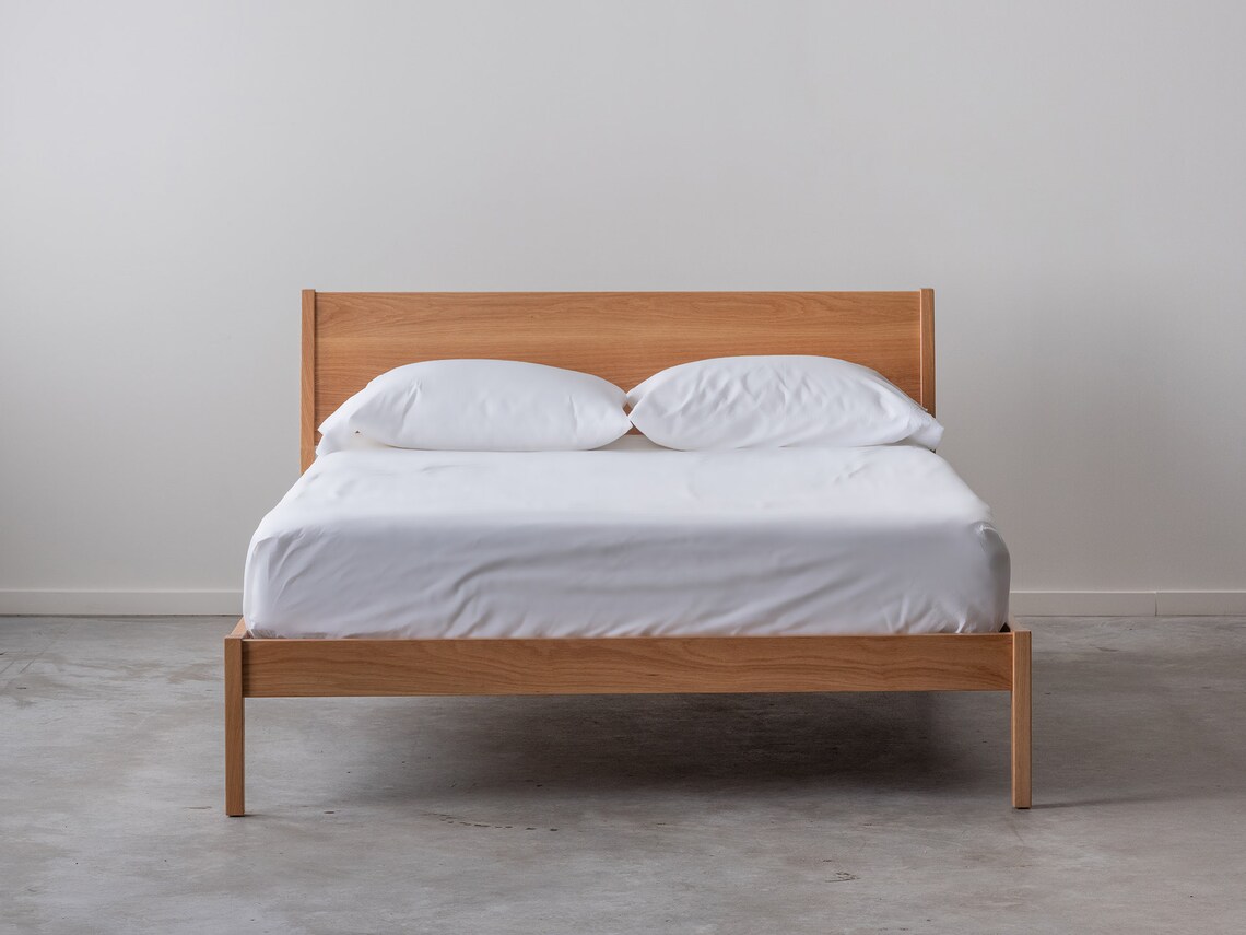 Fulton Bed Solid Wood Bed Frame With Slanted Headboard Etsy