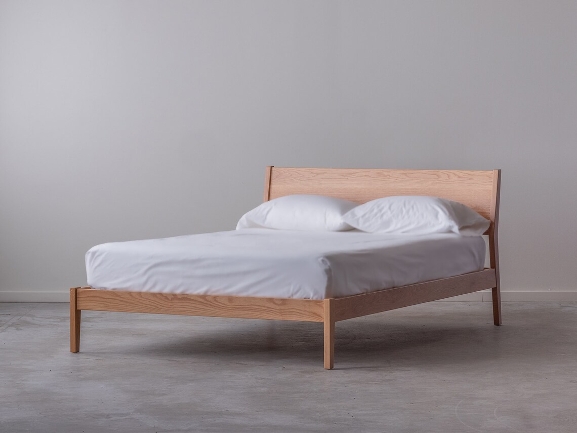 Fulton Bed Solid Wood Bed Frame With Slanted Headboard Etsy