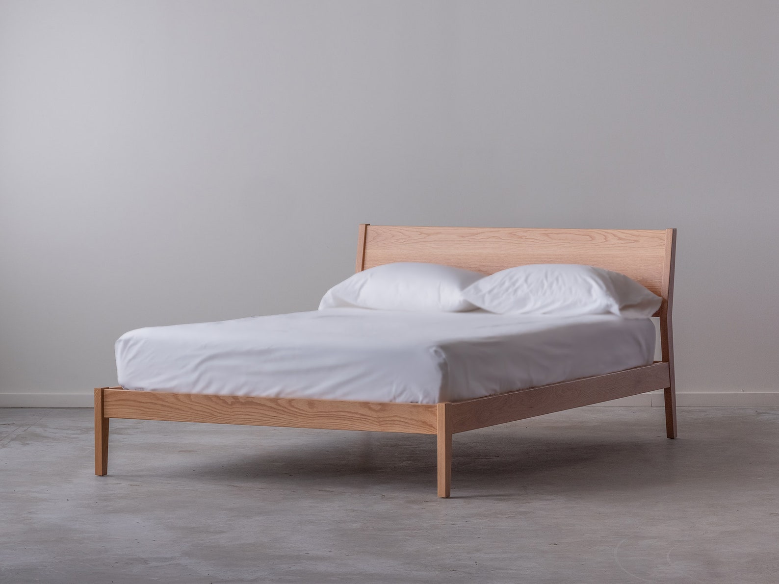 Fulton Bed Solid Wood Bed Frame With Slanted Headboard Etsy