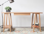 Pferd-Schreibtisch - Weiß-Eiche massiv - sah 28" W x L 55" x 30 "H