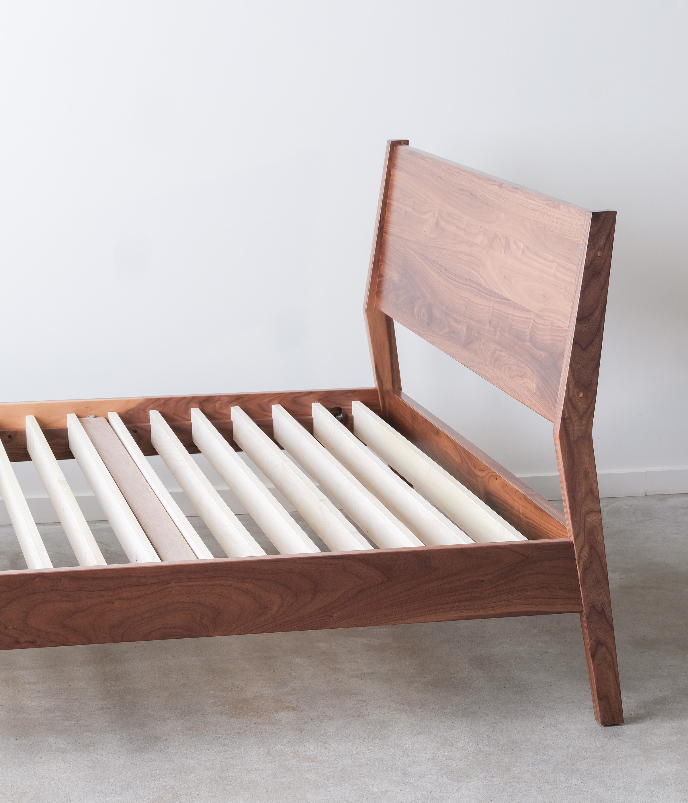 Fulton Bed Solid Wood Bed Frame With Slanted Headboard Etsy