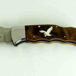 Elk Ridge Lockback knife with Custom sterling silver flying eagle inlay image 1