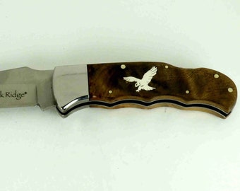 Elk Ridge Lockback knife with Custom sterling silver flying eagle inlay