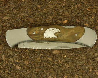 Browning custom Sterling silver eagle head Inlay Pocket knife