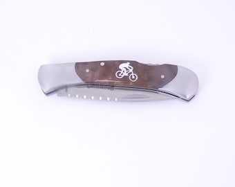 Sterling silver mountain biker inlay pocket knife