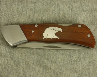 Kershaw pocket knife with Hand cut sterling silver eagle head inlay