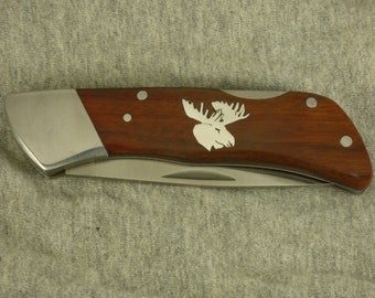 Kershaw pocket knife with Hand cut sterling silver moose head inlay