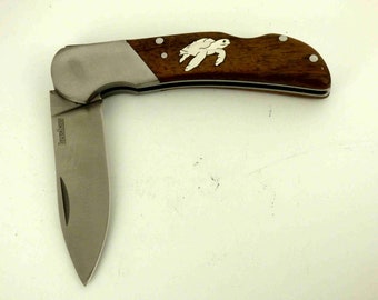 Kershaw pocket knife with Hand cut sterling silver sea turtle inlay