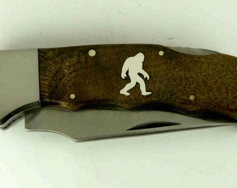 Elk Ridge Lockback knife with Custom sterling silver Bigfoot inlay