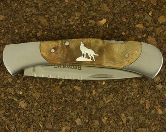 Browning custom Sterling silver howling wolf Inlay Pocket knife