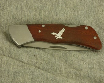 Kershaw pocket knife with Hand cut sterling silver flying eagle inlay