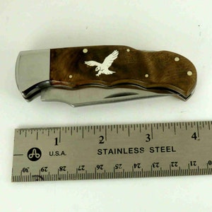 Elk Ridge Lockback knife with Custom sterling silver flying eagle inlay image 3