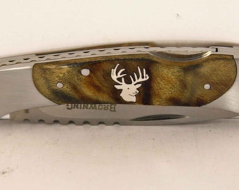 Browning custom Sterling silver White tail Deer Inlay Pocket knife