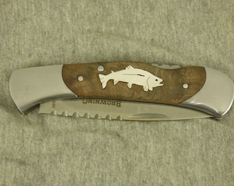 Browning custom Sterling silver trout Inlay Pocket knife