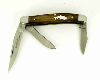 Rough Rider Stockman Knife with hand cut sterling silver trout inlay